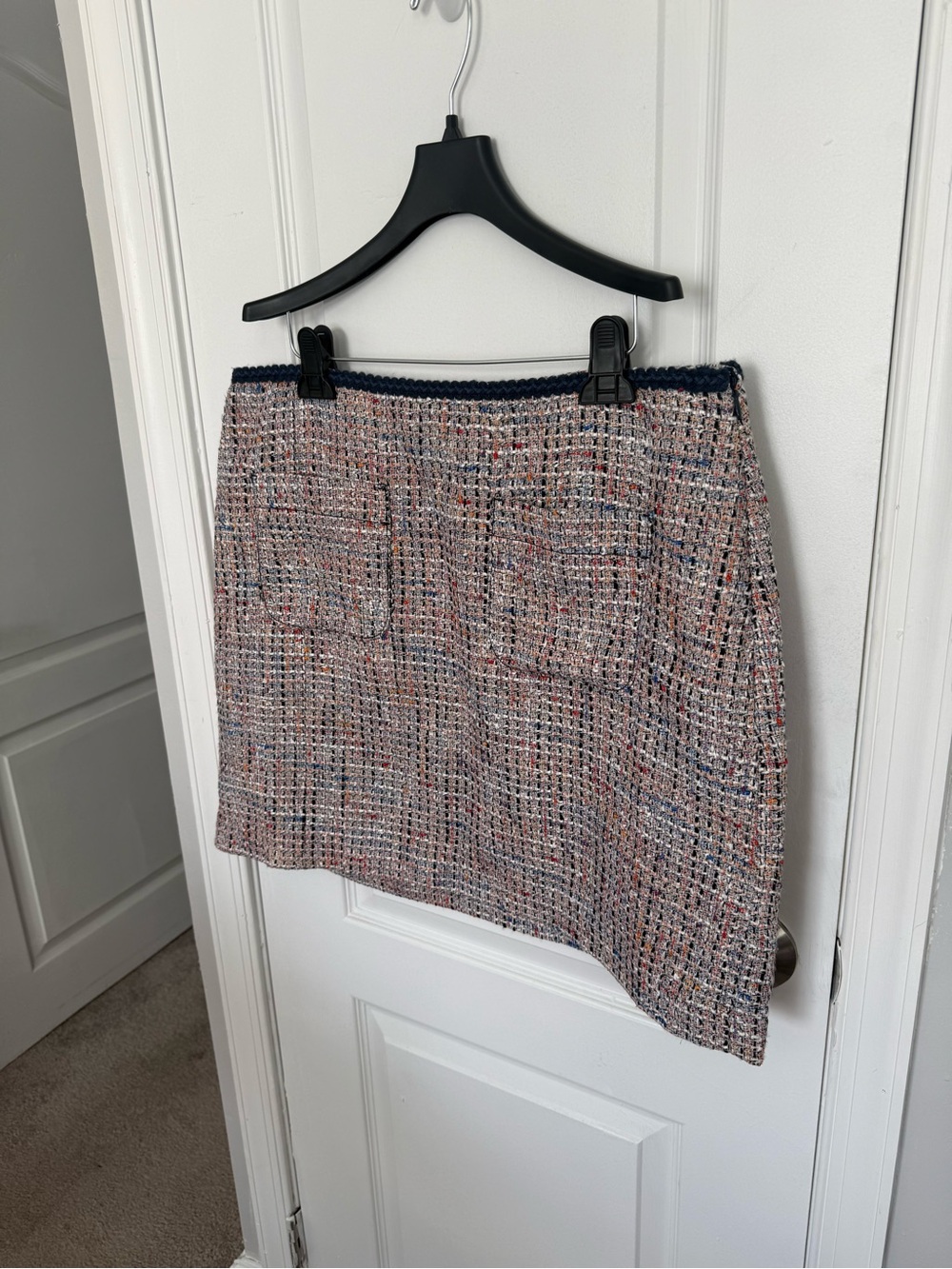 LOFT Multicolor Tweed Mini Skirt with Navy Trim